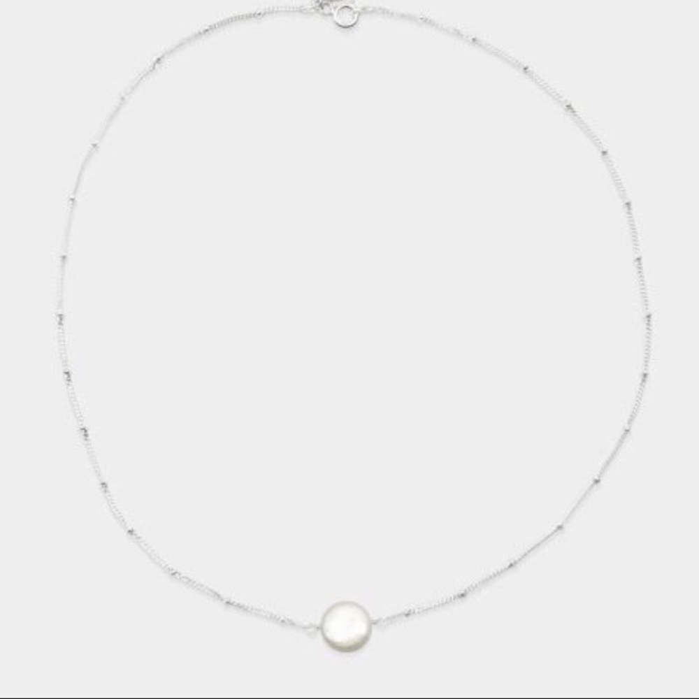 Hammered Pearl Necklace on Sterling Silver Chain